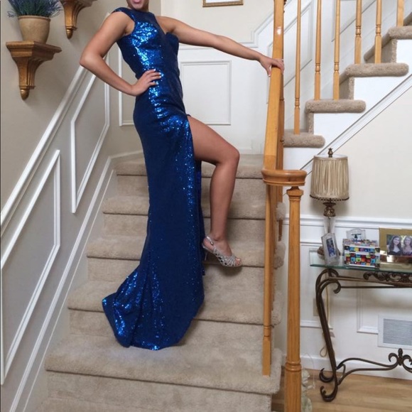 Royal Blue Sparkly Prom Dress - Picture 2 of 8